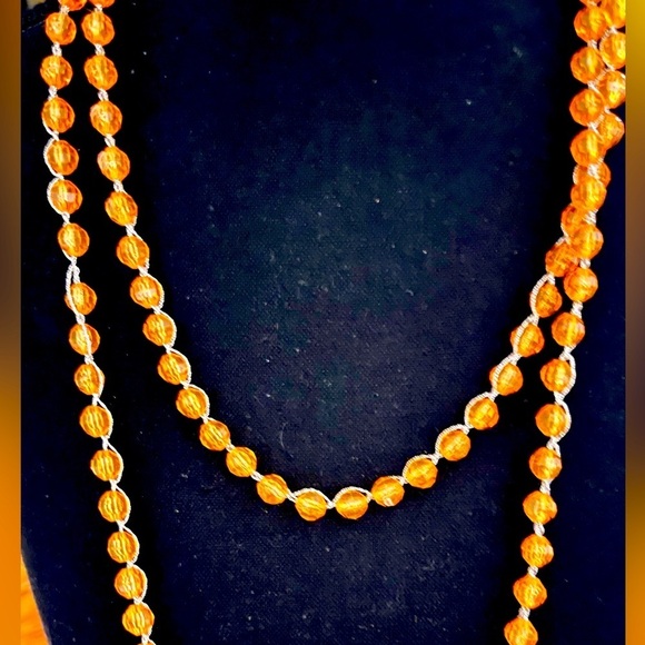 Faceted Orange Beaded Necklace with Silver Chain School Colors Fan Sports Team - Picture 1 of 6